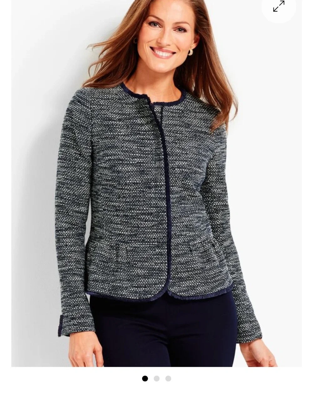 Talbots Navy Tweed Collarless Blazer Jacket
